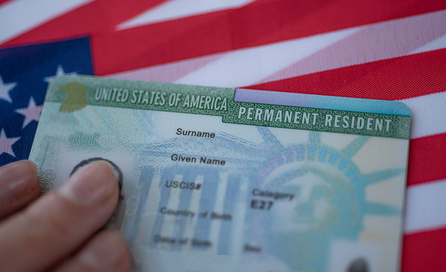 Permanent resident Green Card and the US flag