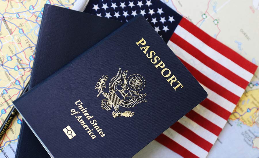 U.S. passport and flag