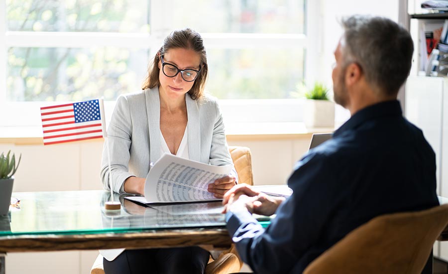 A man at a consular visa interview