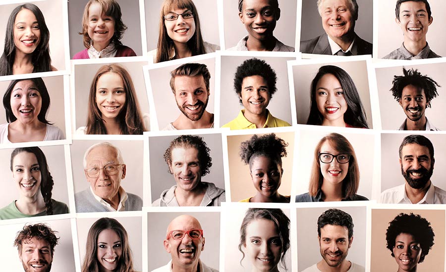 A collage of passport photos of different people​