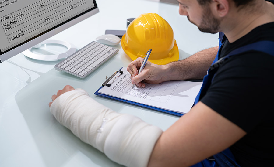 A construction worker with a broken left hand files a claim​