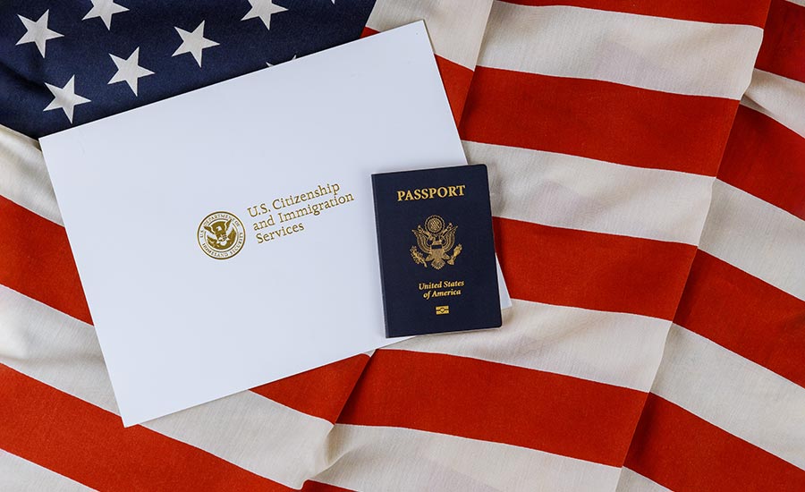 A U.S. passport with the American flag​