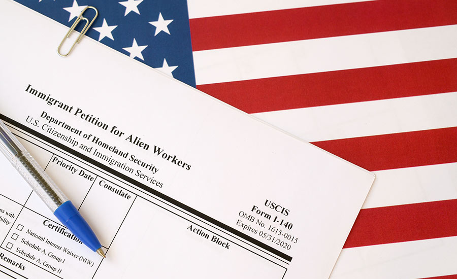 Form I-140 and the American flag