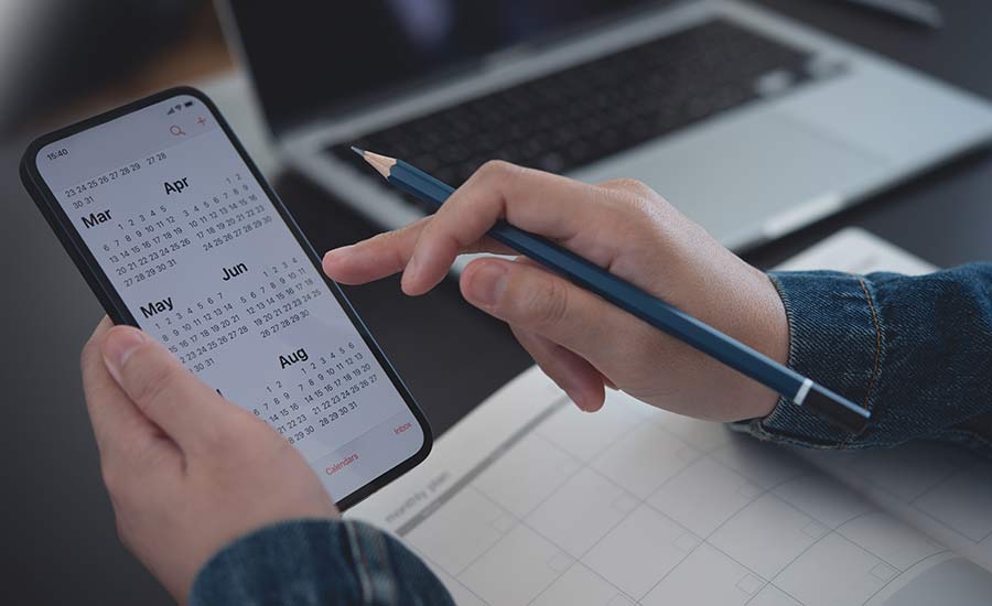 A man checking a planner on his phone​