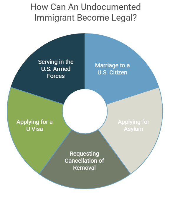 Custom image showing the ways in which undocumented immigrants can become legal