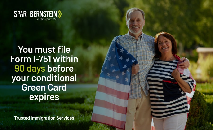 A custom image stating Form I-751 needs to be filed 9 days before the conditional card expires